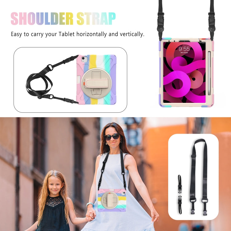 Shockproof Colorful Silicone + PC Protective Case with Holder & Shoulder Strap & Hand Strap For iPad Air 2022 / 2020 10.9