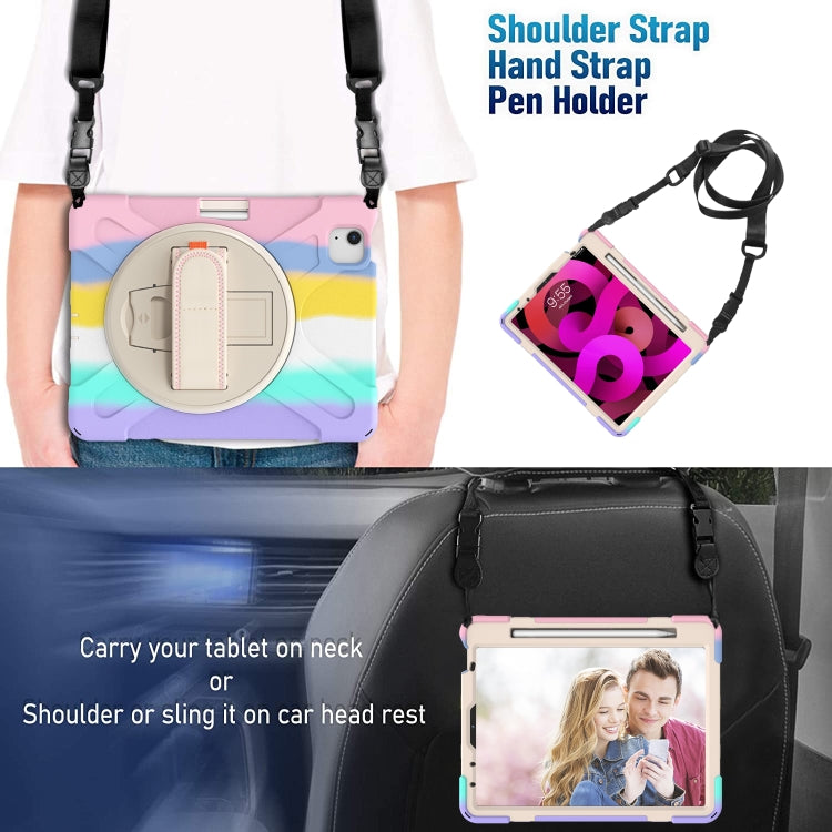 Shockproof Colorful Silicone + PC Protective Case with Holder & Shoulder Strap & Hand Strap For iPad Air 2022 / 2020 10.9