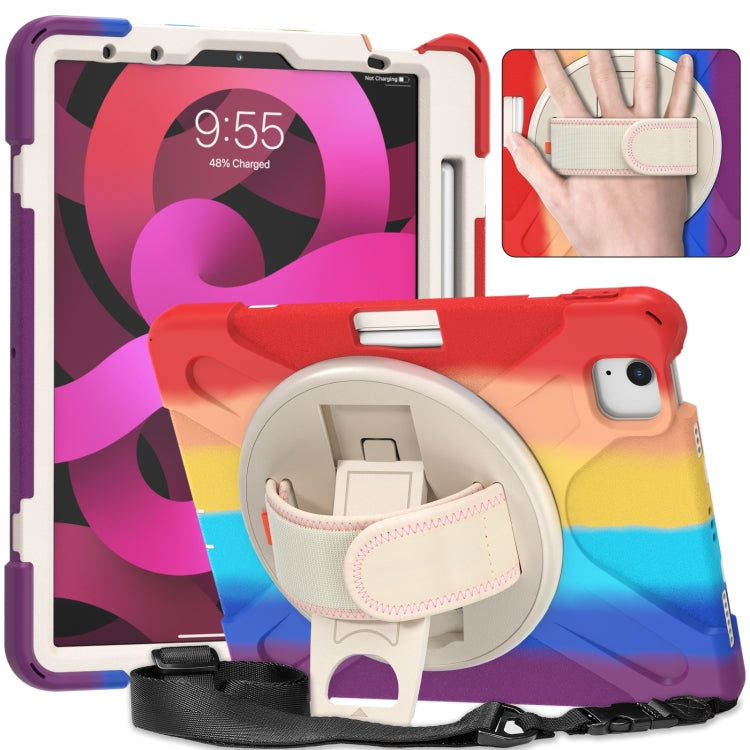 Shockproof Colorful Silicone + PC Protective Case with Holder & Shoulder Strap & Hand Strap For iPad Air 2022 / 2020 10.9