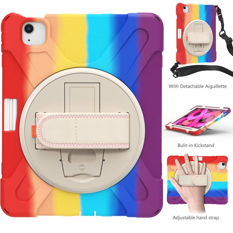 Shockproof Colorful Silicone + PC Protective Case with Holder & Shoulder Strap & Hand Strap For iPad Air 2022 / 2020 10.9