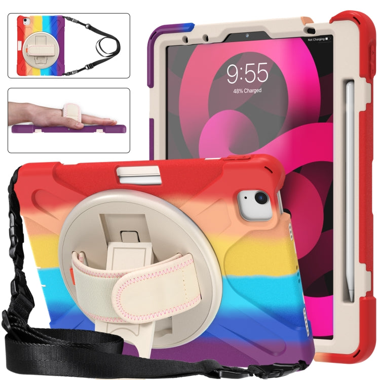 Shockproof Colorful Silicone + PC Protective Case with Holder & Shoulder Strap & Hand Strap For iPad Air 2022 / 2020 10.9