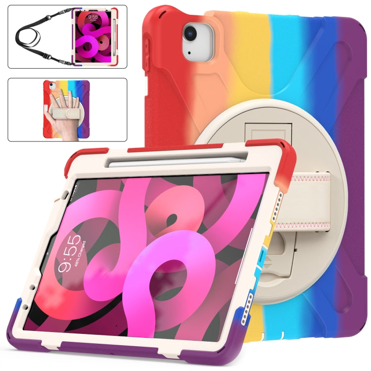 Shockproof Colorful Silicone + PC Protective Case with Holder & Shoulder Strap & Hand Strap For iPad Air 2022 / 2020 10.9