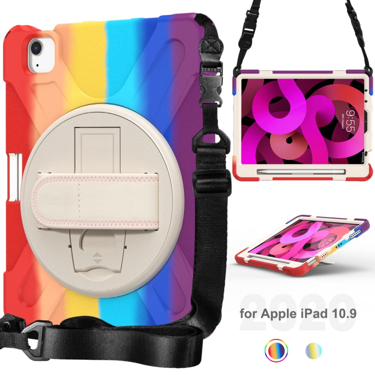 Shockproof Colorful Silicone + PC Protective Case with Holder & Shoulder Strap & Hand Strap For iPad Air 2022 / 2020 10.9