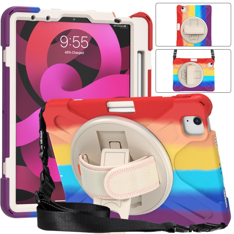 Shockproof Colorful Silicone + PC Protective Case with Holder & Shoulder Strap & Hand Strap For iPad Air 2022 / 2020 10.9
