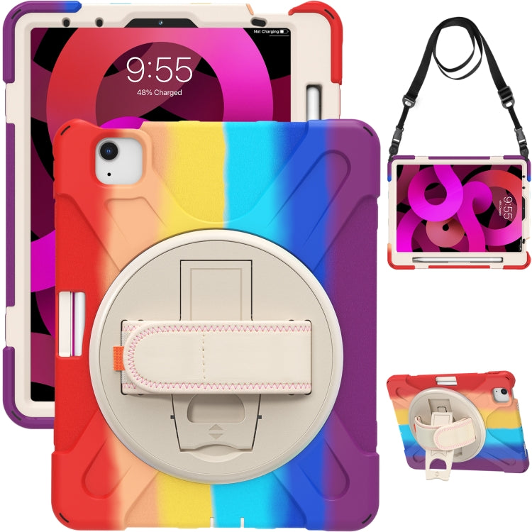 Shockproof Colorful Silicone + PC Protective Case with Holder & Shoulder Strap & Hand Strap For iPad Air 2022 / 2020 10.9