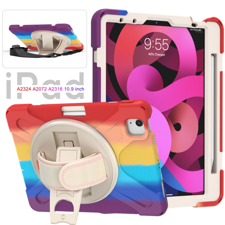 Shockproof Colorful Silicone + PC Protective Case with Holder & Shoulder Strap & Hand Strap For iPad Air 2022 / 2020 10.9