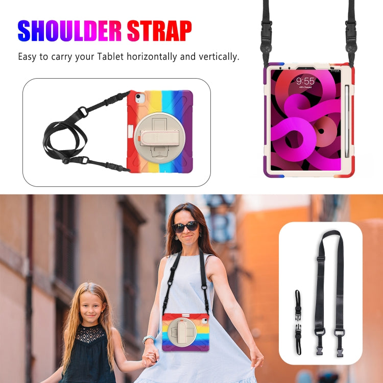 Shockproof Colorful Silicone + PC Protective Case with Holder & Shoulder Strap & Hand Strap For iPad Air 2022 / 2020 10.9