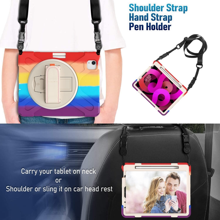 Shockproof Colorful Silicone + PC Protective Case with Holder & Shoulder Strap & Hand Strap For iPad Air 2022 / 2020 10.9