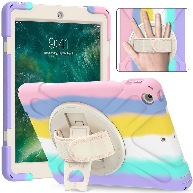 Shockproof Colorful Silicone + PC Protective Case with Holder & Shoulder Strap & Hand Strap For iPad 9.7 (2018)