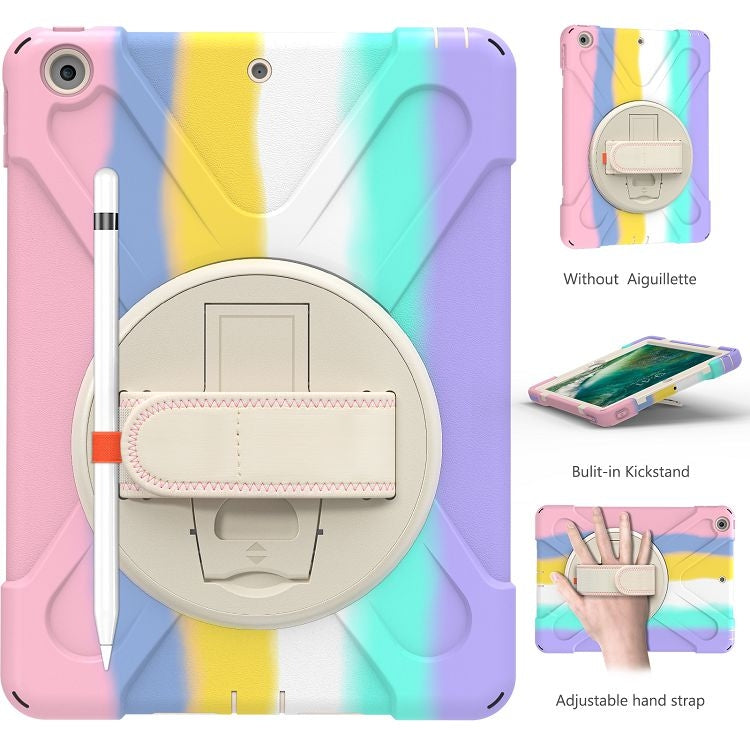 Shockproof Colorful Silicone + PC Protective Case with Holder & Shoulder Strap & Hand Strap For iPad 9.7 (2018)