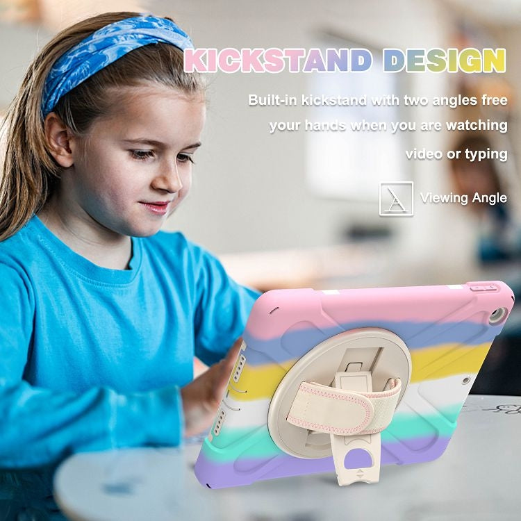 Shockproof Colorful Silicone + PC Protective Case with Holder & Shoulder Strap & Hand Strap For iPad 9.7 (2018)