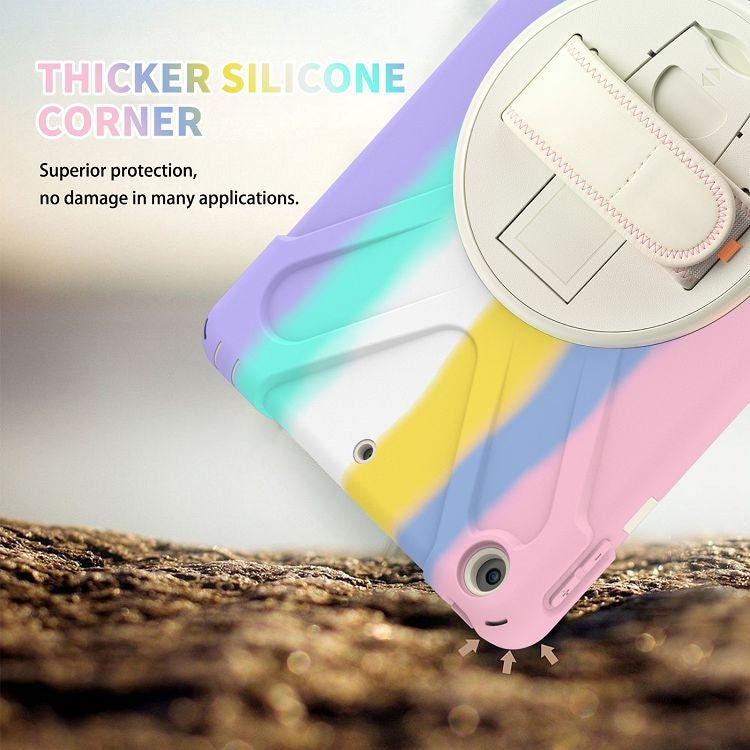 Shockproof Colorful Silicone + PC Protective Case with Holder & Shoulder Strap & Hand Strap For iPad 9.7 (2018)