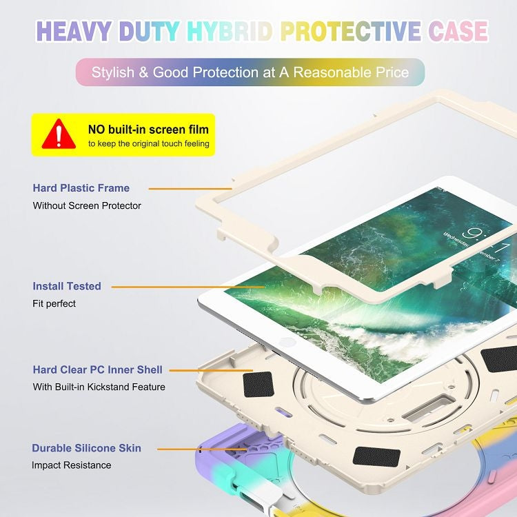 Shockproof Colorful Silicone + PC Protective Case with Holder & Shoulder Strap & Hand Strap For iPad 9.7 (2018)