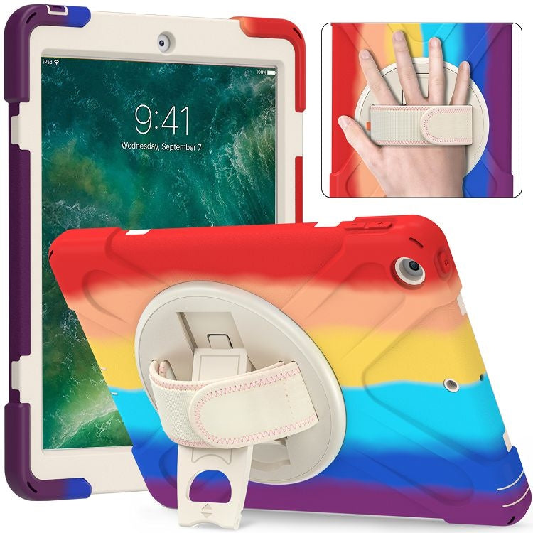 Shockproof Colorful Silicone + PC Protective Case with Holder & Shoulder Strap & Hand Strap For iPad 9.7 (2018)