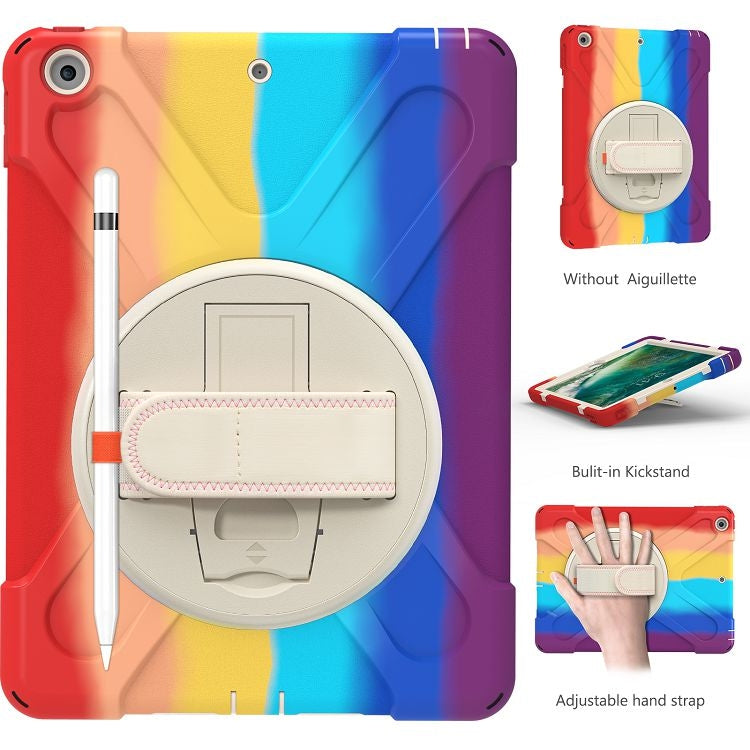 Shockproof Colorful Silicone + PC Protective Case with Holder & Shoulder Strap & Hand Strap For iPad 9.7 (2018)