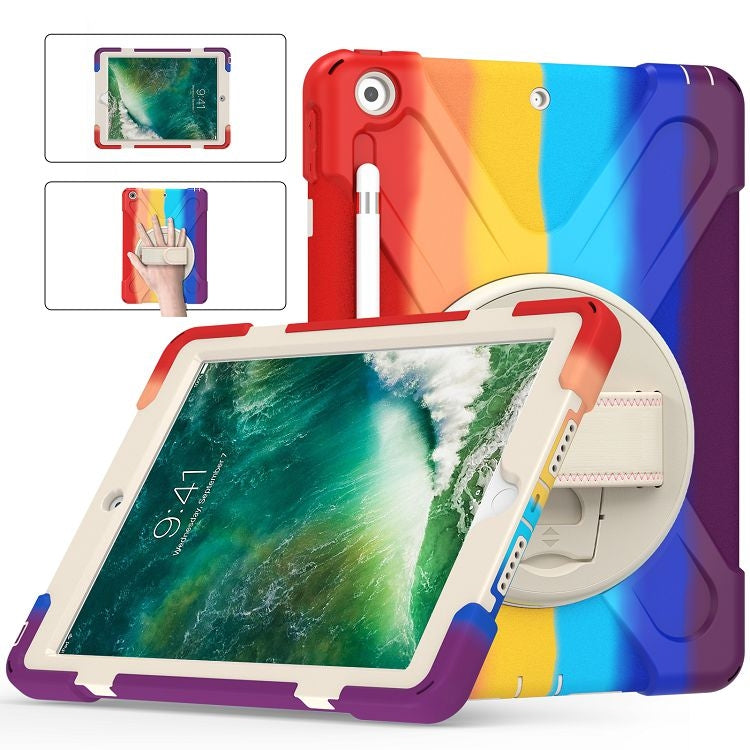 Shockproof Colorful Silicone + PC Protective Case with Holder & Shoulder Strap & Hand Strap For iPad 9.7 (2018)