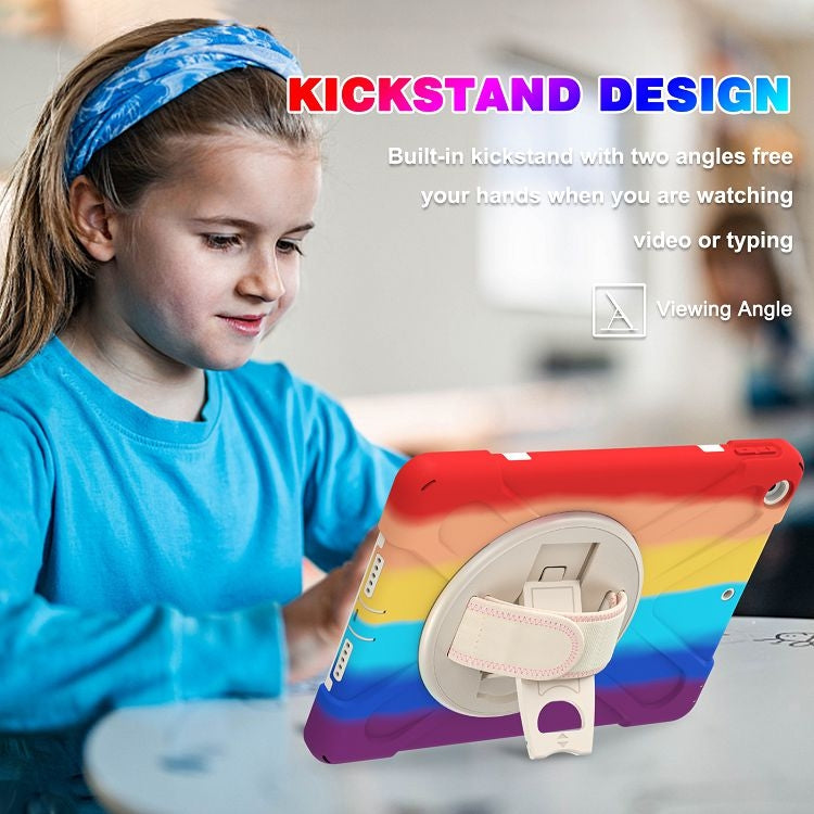 Shockproof Colorful Silicone + PC Protective Case with Holder & Shoulder Strap & Hand Strap For iPad 9.7 (2018)