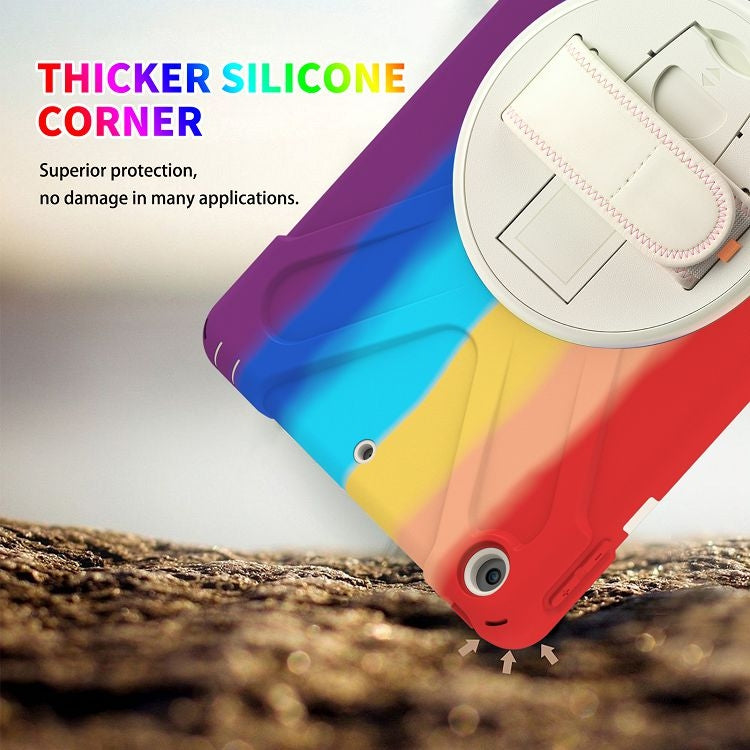 Shockproof Colorful Silicone + PC Protective Case with Holder & Shoulder Strap & Hand Strap For iPad 9.7 (2018)