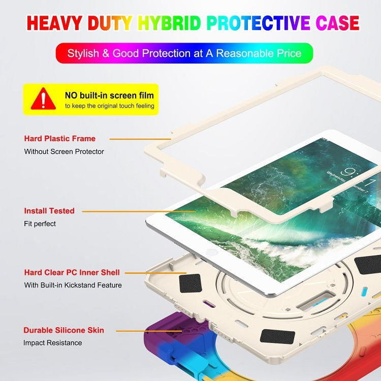 Shockproof Colorful Silicone + PC Protective Case with Holder & Shoulder Strap & Hand Strap For iPad 9.7 (2018)