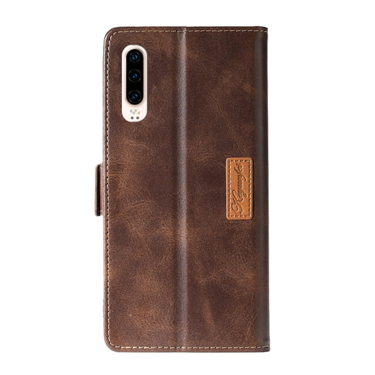 For Huawei P30 Retro Texture Contrast Color Side Buckle Horizontal Flip Leather Case with Holder & Card Slots & Wallet