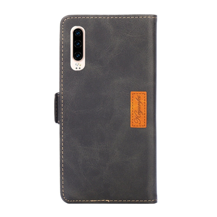 For Huawei P30 Retro Texture Contrast Color Side Buckle Horizontal Flip Leather Case with Holder & Card Slots & Wallet