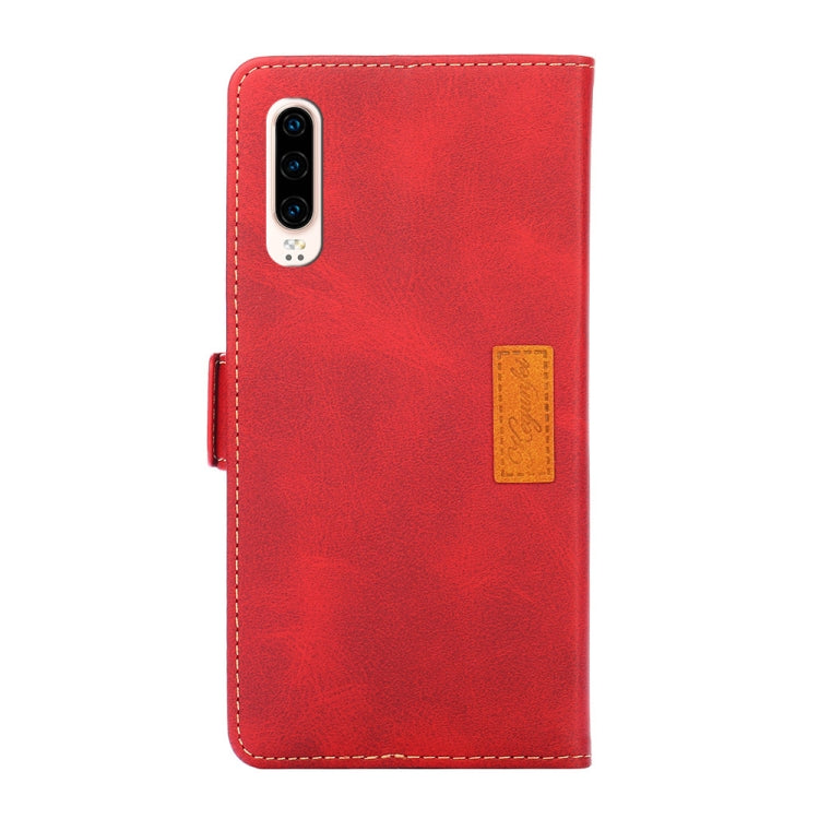 For Huawei P30 Retro Texture Contrast Color Side Buckle Horizontal Flip Leather Case with Holder & Card Slots & Wallet