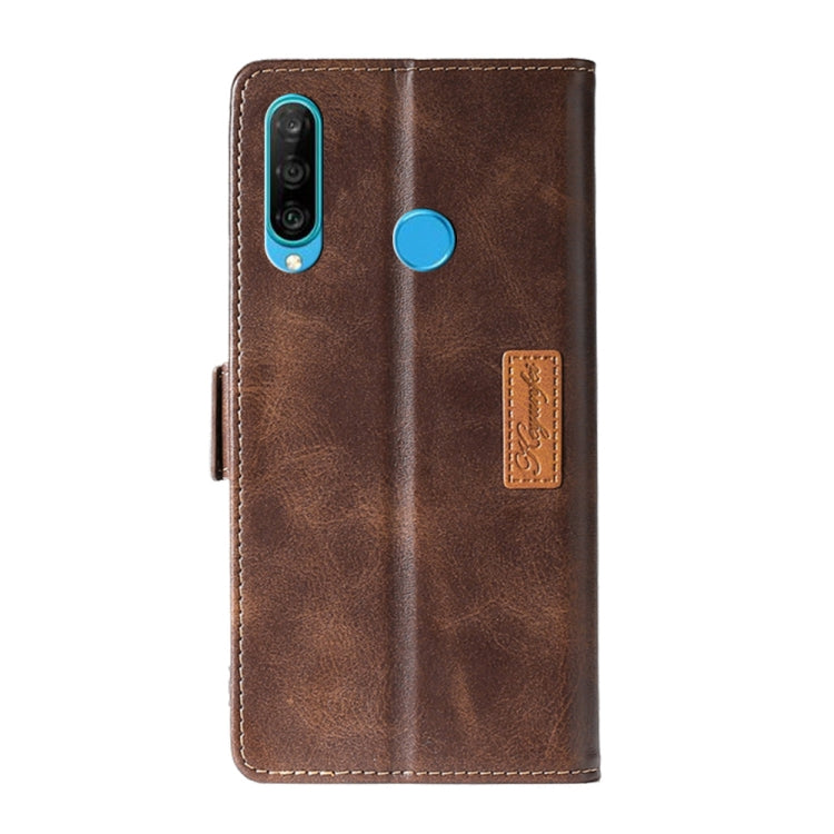 For Huawei P30 Lite Retro Texture Contrast Color Side Buckle Horizontal Flip Leather Case with Holder & Card Slots & Wallet