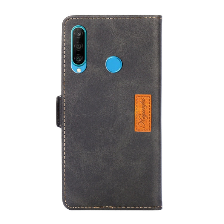 For Huawei P30 Lite Retro Texture Contrast Color Side Buckle Horizontal Flip Leather Case with Holder & Card Slots & Wallet