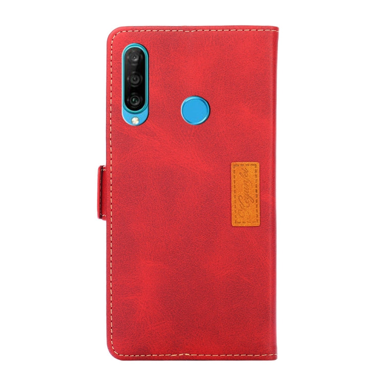For Huawei P30 Lite Retro Texture Contrast Color Side Buckle Horizontal Flip Leather Case with Holder & Card Slots & Wallet