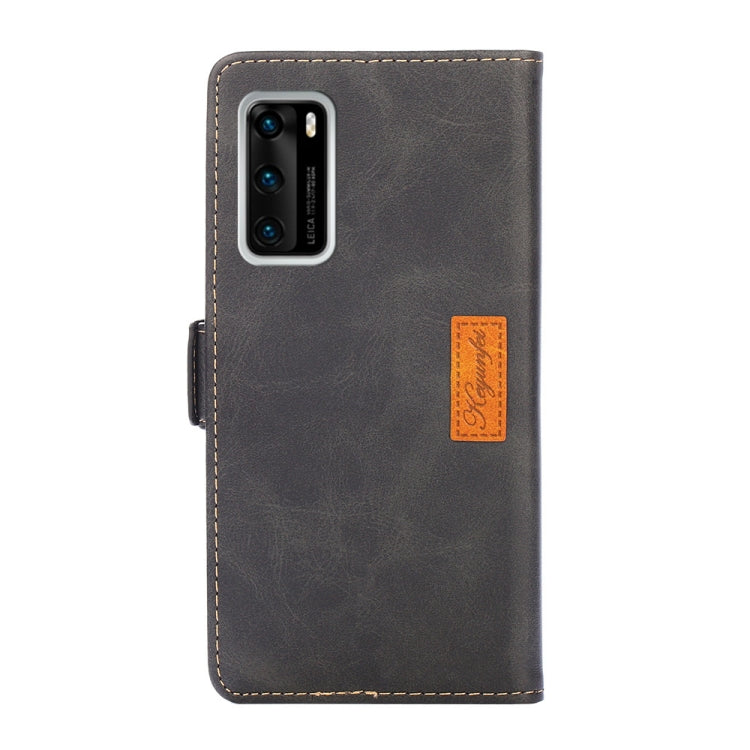For Huawei P40 Retro Texture Contrast Color Side Buckle Horizontal Flip Leather Case with Holder & Card Slots & Wallet