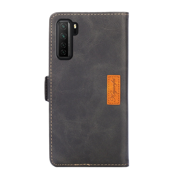 For Huawei P40 Lite Retro Texture Contrast Color Side Buckle Horizontal Flip Leather Case with Holder & Card Slots & Wallet