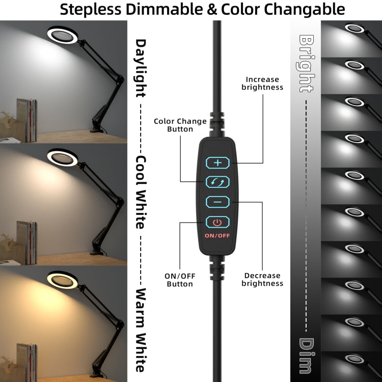 12W 4.1 inch 5X Magnifying Glass Multi-function Adjustable LED Magnifying Desk Lamp