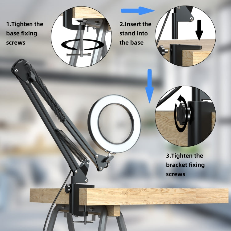 12W 4.1 inch 5X Magnifying Glass Multi-function Adjustable LED Magnifying Desk Lamp
