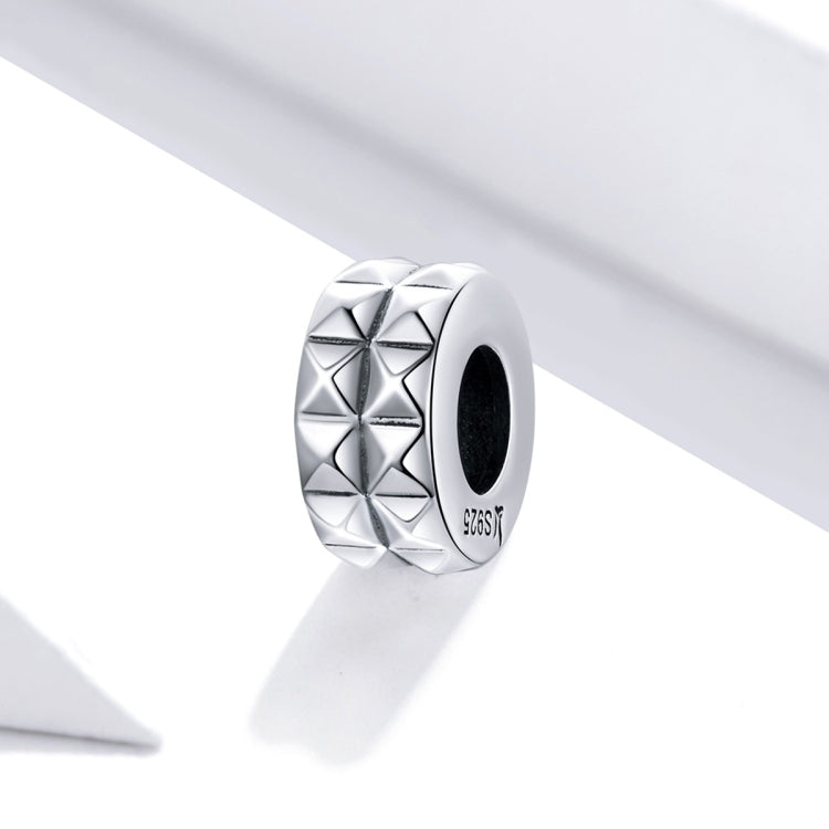 S925 Sterling Silver Rhombus Texture Beads DIY Bracelet Necklace Accessories