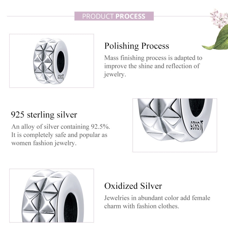 S925 Sterling Silver Rhombus Texture Beads DIY Bracelet Necklace Accessories