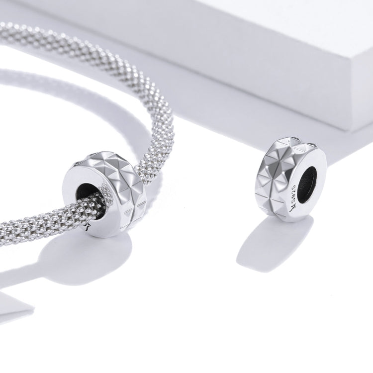 S925 Sterling Silver Rhombus Texture Beads DIY Bracelet Necklace Accessories