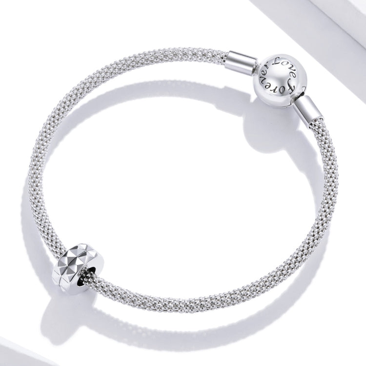 S925 Sterling Silver Rhombus Texture Beads DIY Bracelet Necklace Accessories