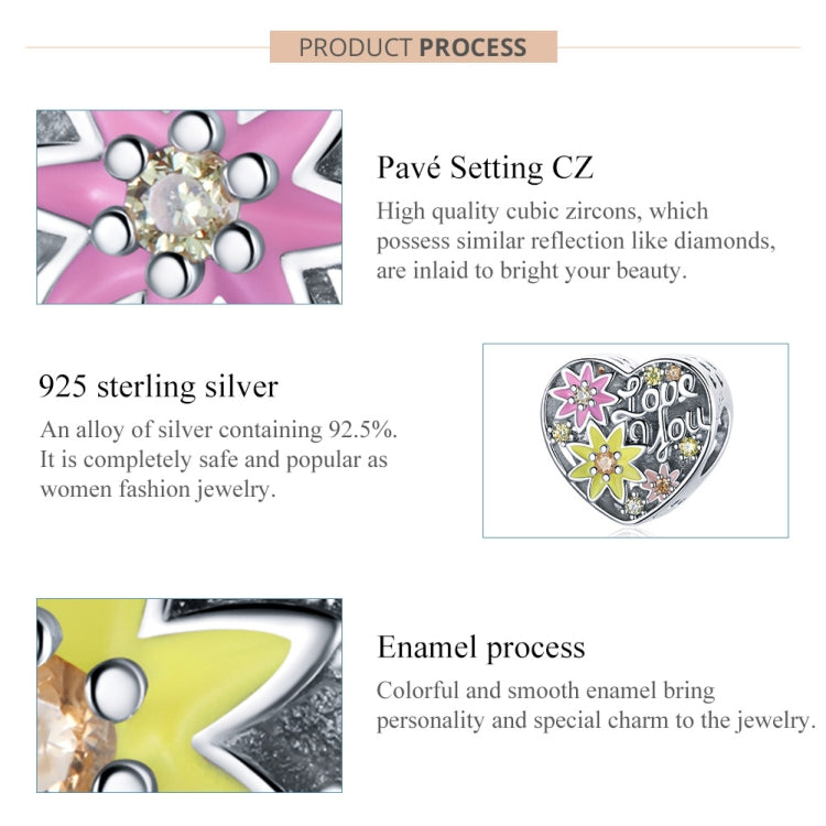 S925 Sterling Silver Heart Blooming Flowers Beads DIY Bracelet Necklace Accessories