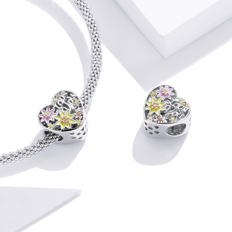S925 Sterling Silver Heart Blooming Flowers Beads DIY Bracelet Necklace Accessories