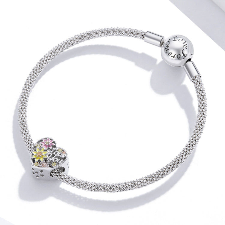 S925 Sterling Silver Heart Blooming Flowers Beads DIY Bracelet Necklace Accessories