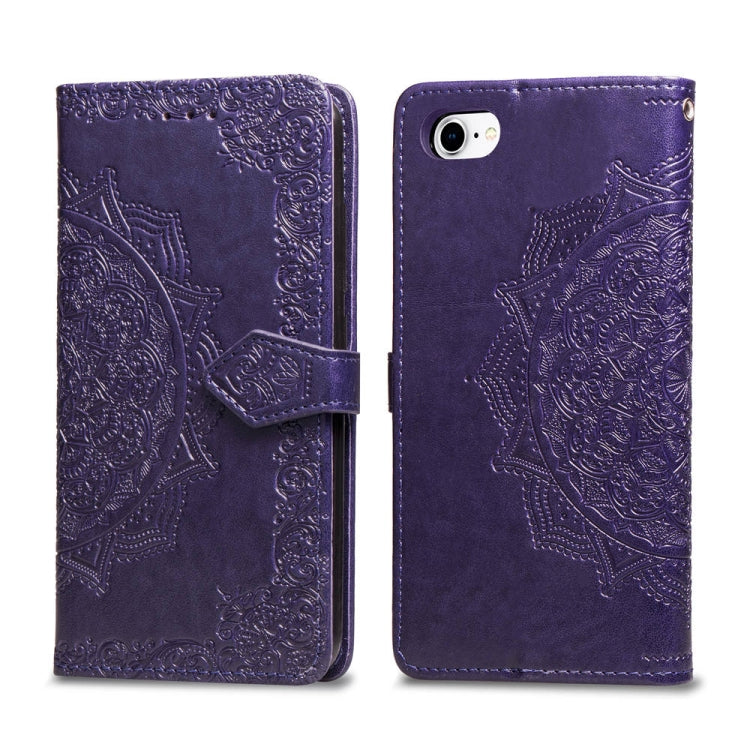 For iPhone SE 2022 / SE 2020 / 8 / 7 Halfway Mandala Embossing Pattern Horizontal Flip Leather Case with Holder & Card Slots & Wallet & Lanyard