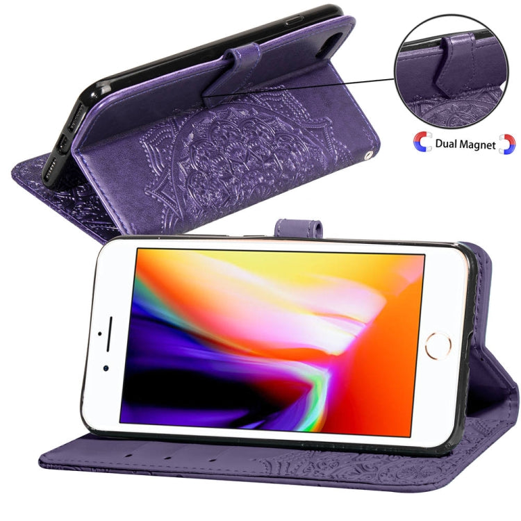 For iPhone SE 2022 / SE 2020 / 8 / 7 Halfway Mandala Embossing Pattern Horizontal Flip Leather Case with Holder & Card Slots & Wallet & Lanyard