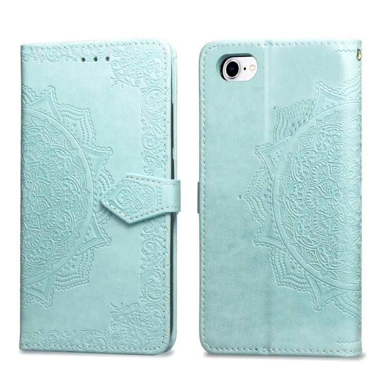 For iPhone SE 2022 / SE 2020 / 8 / 7 Halfway Mandala Embossing Pattern Horizontal Flip Leather Case with Holder & Card Slots & Wallet & Lanyard