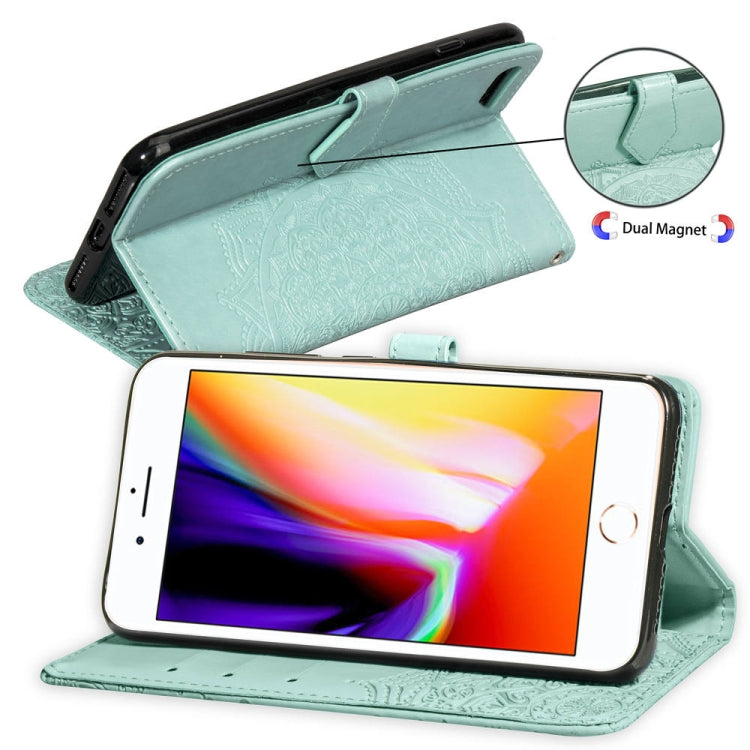 For iPhone SE 2022 / SE 2020 / 8 / 7 Halfway Mandala Embossing Pattern Horizontal Flip Leather Case with Holder & Card Slots & Wallet & Lanyard