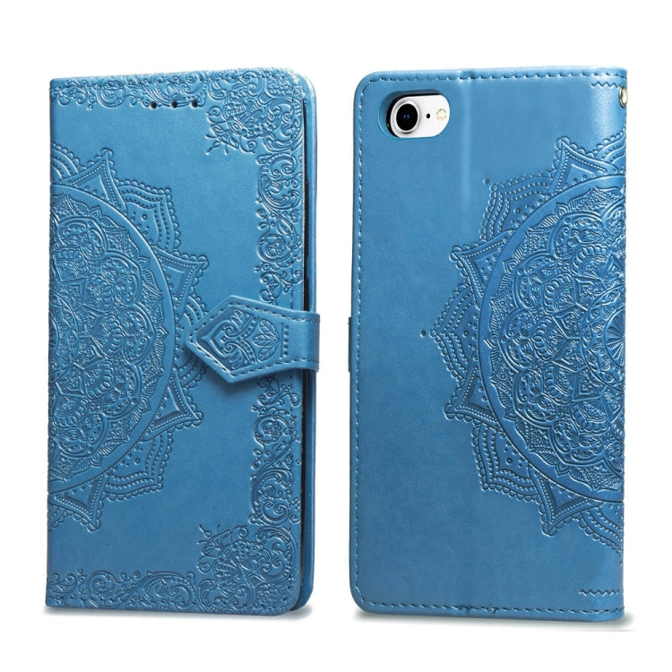 For iPhone SE 2022 / SE 2020 / 8 / 7 Halfway Mandala Embossing Pattern Horizontal Flip Leather Case with Holder & Card Slots & Wallet & Lanyard