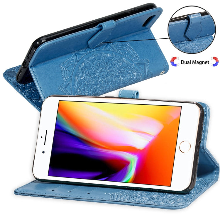 For iPhone SE 2022 / SE 2020 / 8 / 7 Halfway Mandala Embossing Pattern Horizontal Flip Leather Case with Holder & Card Slots & Wallet & Lanyard