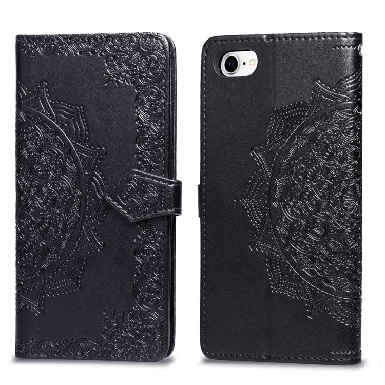 For iPhone SE 2022 / SE 2020 / 8 / 7 Halfway Mandala Embossing Pattern Horizontal Flip Leather Case with Holder & Card Slots & Wallet & Lanyard