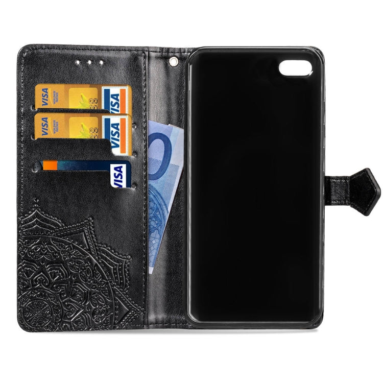 For iPhone SE 2022 / SE 2020 / 8 / 7 Halfway Mandala Embossing Pattern Horizontal Flip Leather Case with Holder & Card Slots & Wallet & Lanyard