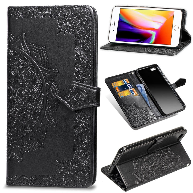 For iPhone SE 2022 / SE 2020 / 8 / 7 Halfway Mandala Embossing Pattern Horizontal Flip Leather Case with Holder & Card Slots & Wallet & Lanyard
