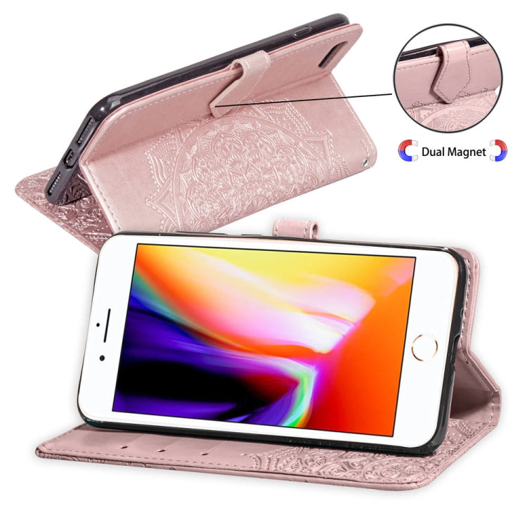 For iPhone SE 2022 / SE 2020 / 8 / 7 Halfway Mandala Embossing Pattern Horizontal Flip Leather Case with Holder & Card Slots & Wallet & Lanyard